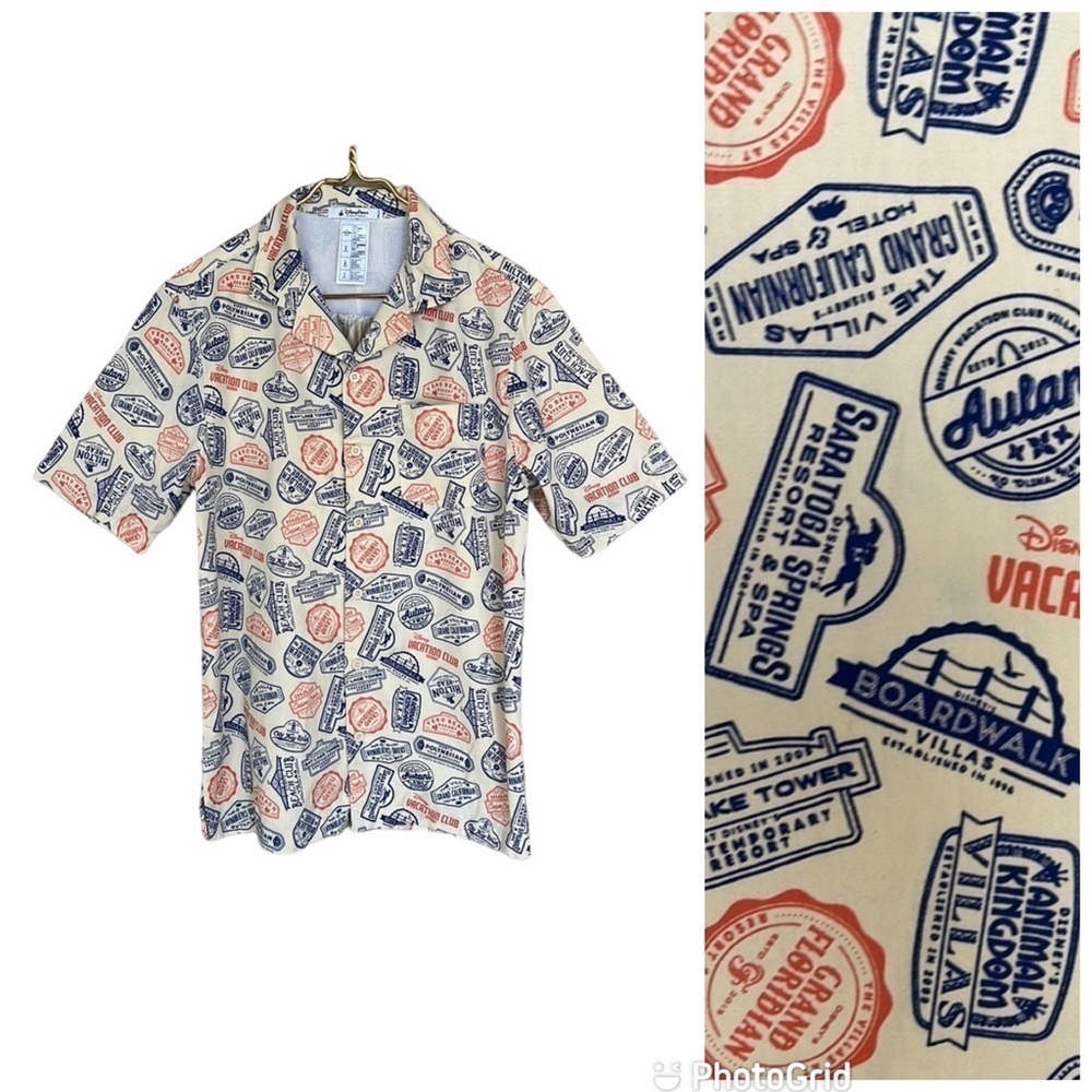 Disney Parks Vacation Club Resort Stamp Print Button Down Shirt Small